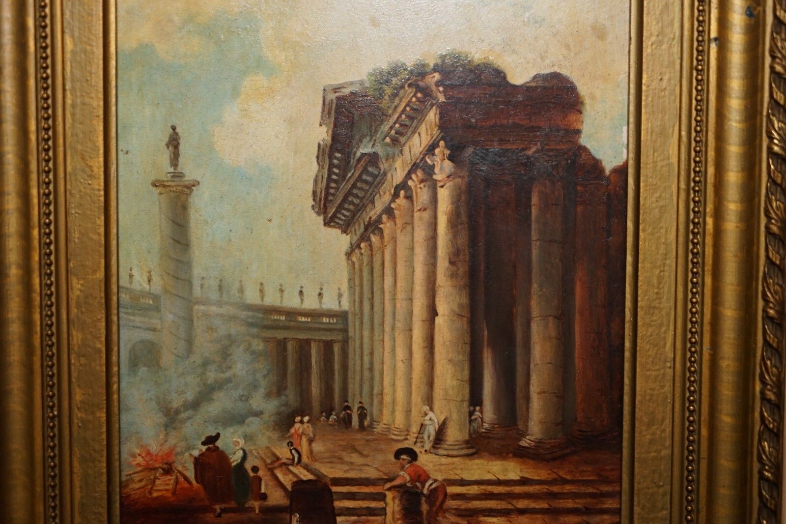 Antique Grand Tour Marcus Aurelius Statue Corinthian Pillar Roman Oil Painting photo Art