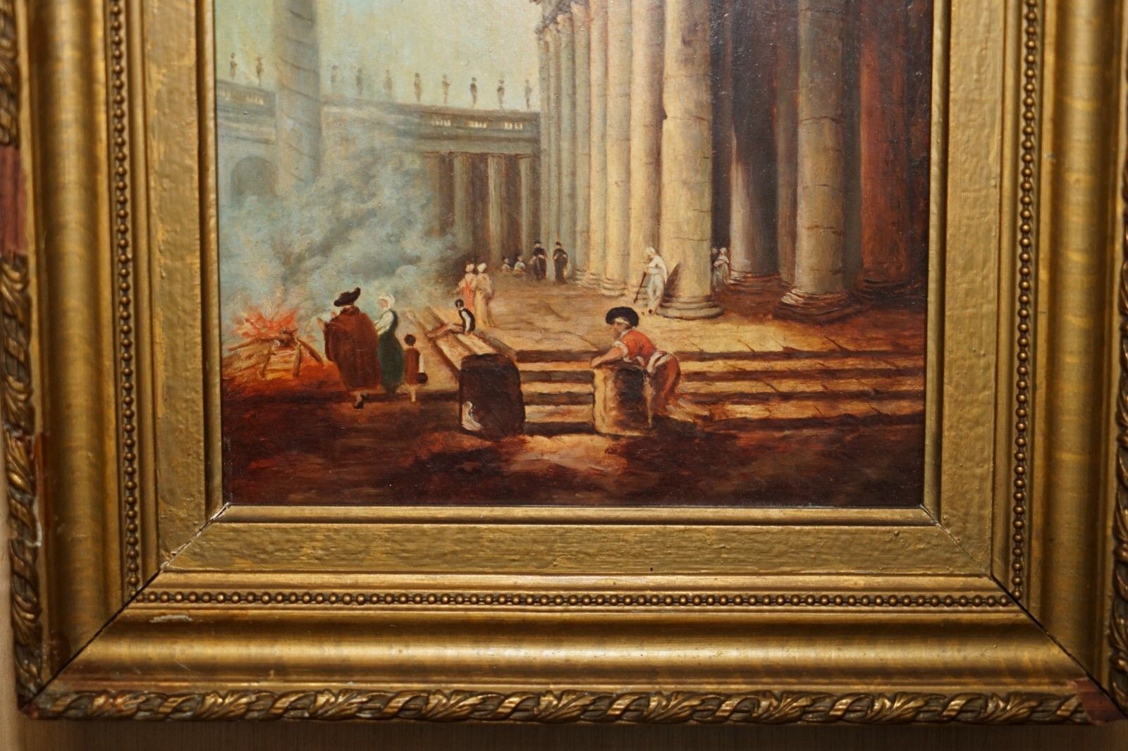 Antique Grand Tour Marcus Aurelius Statue Corinthian Pillar Roman Oil Painting photo 3950.0