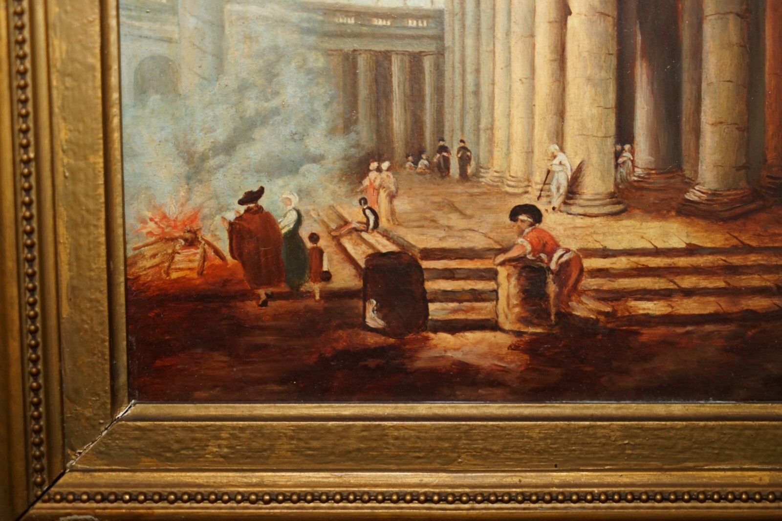 Antique Grand Tour Marcus Aurelius Statue Corinthian Pillar Roman Oil Painting photo vinterior