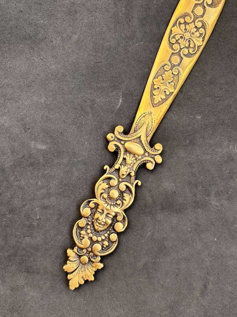 photo furniture Letter Opener Art Brass Bronze Paper Cutter Knife Letter Opener Gift For Him Desk Accessories Antique Belgium Desk Decor Arlequin Decor