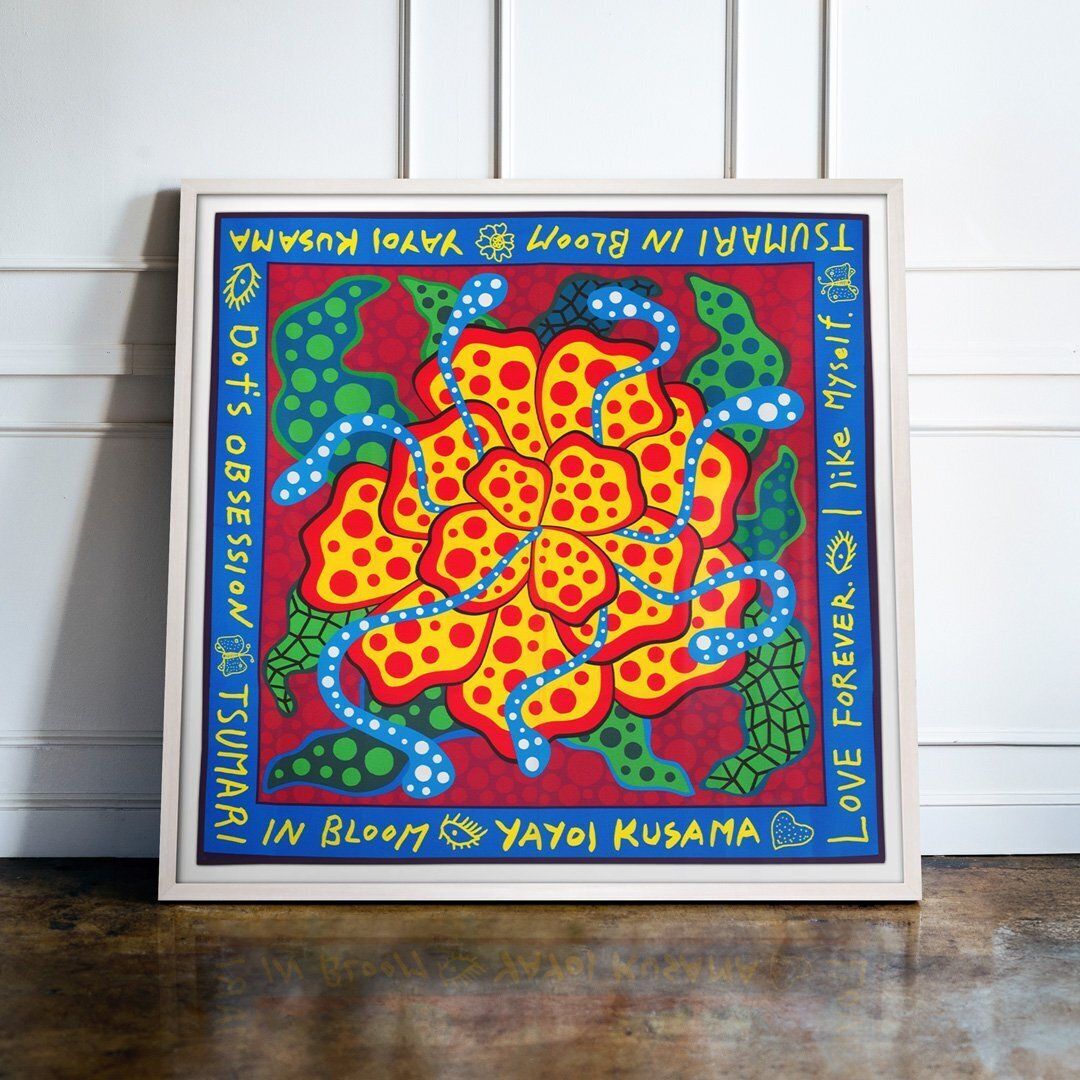 Yayoi Kusama, Tsumari In Bloom, Framed Polyester Wrapping Cloth, 104cm photo furniture