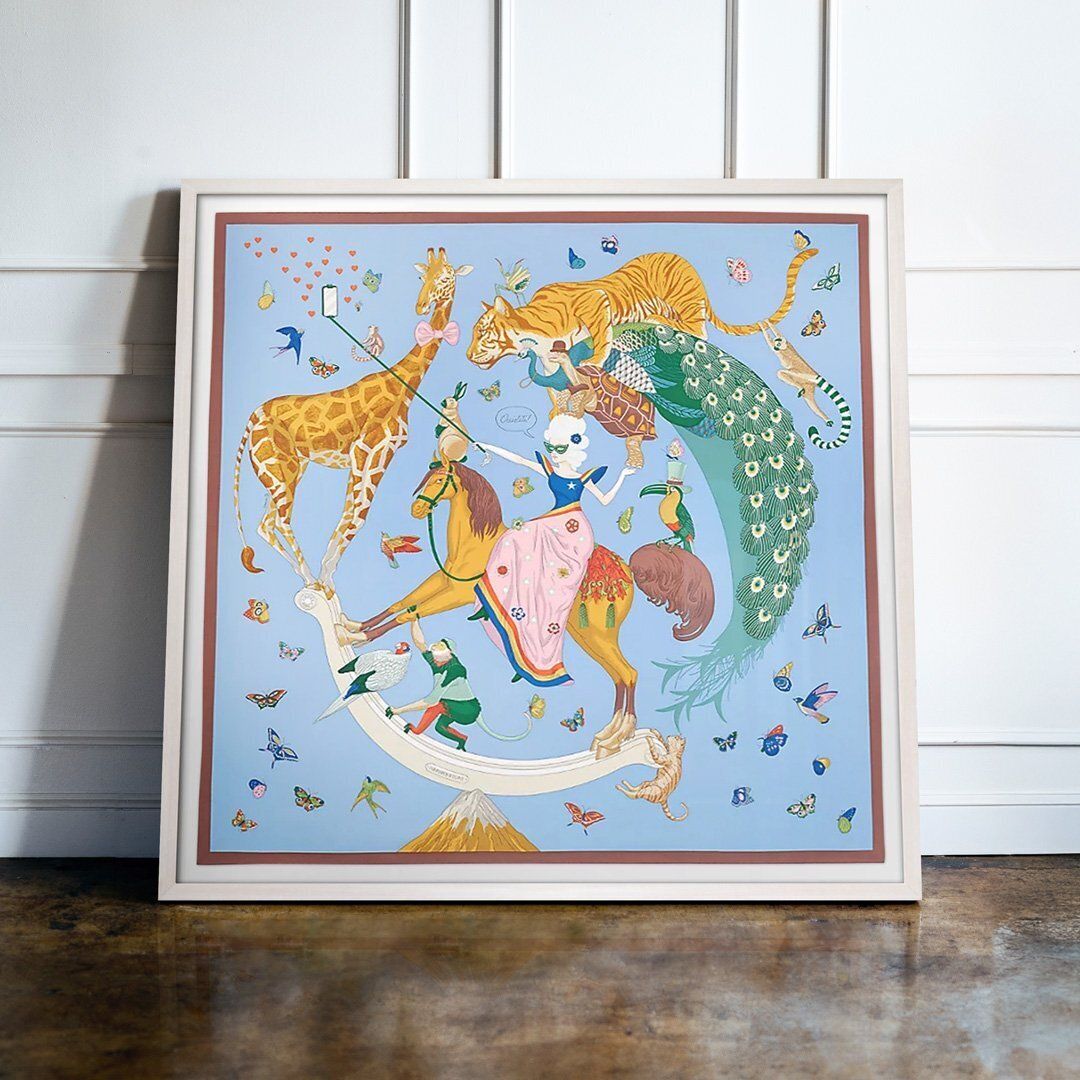 Hermes X Jonathan Burton, Scarf Story, 90cm, Framed Silk Scarf photo furniture