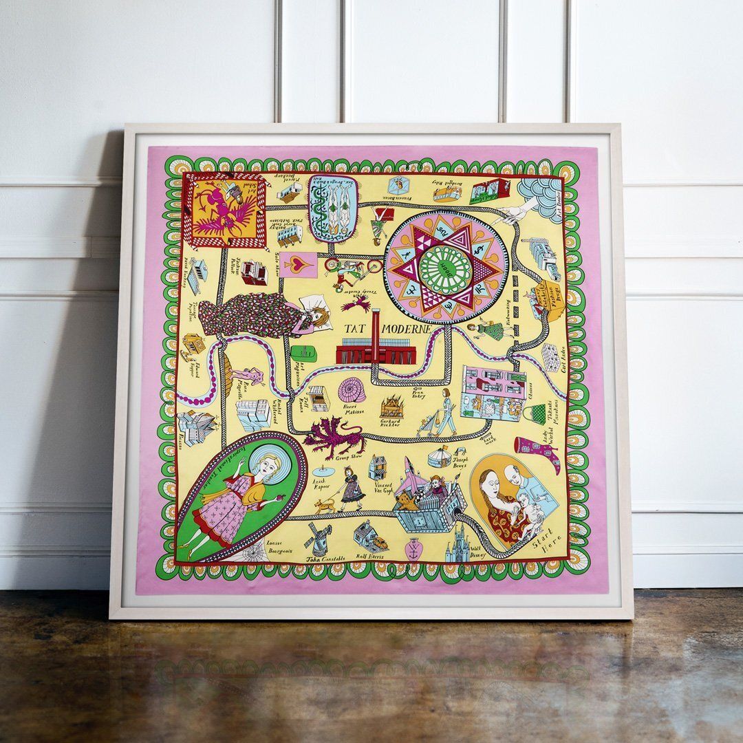 Grayson Perry, Modern Art Tour, 90cm, Framed Silk Scarf photo furniture
