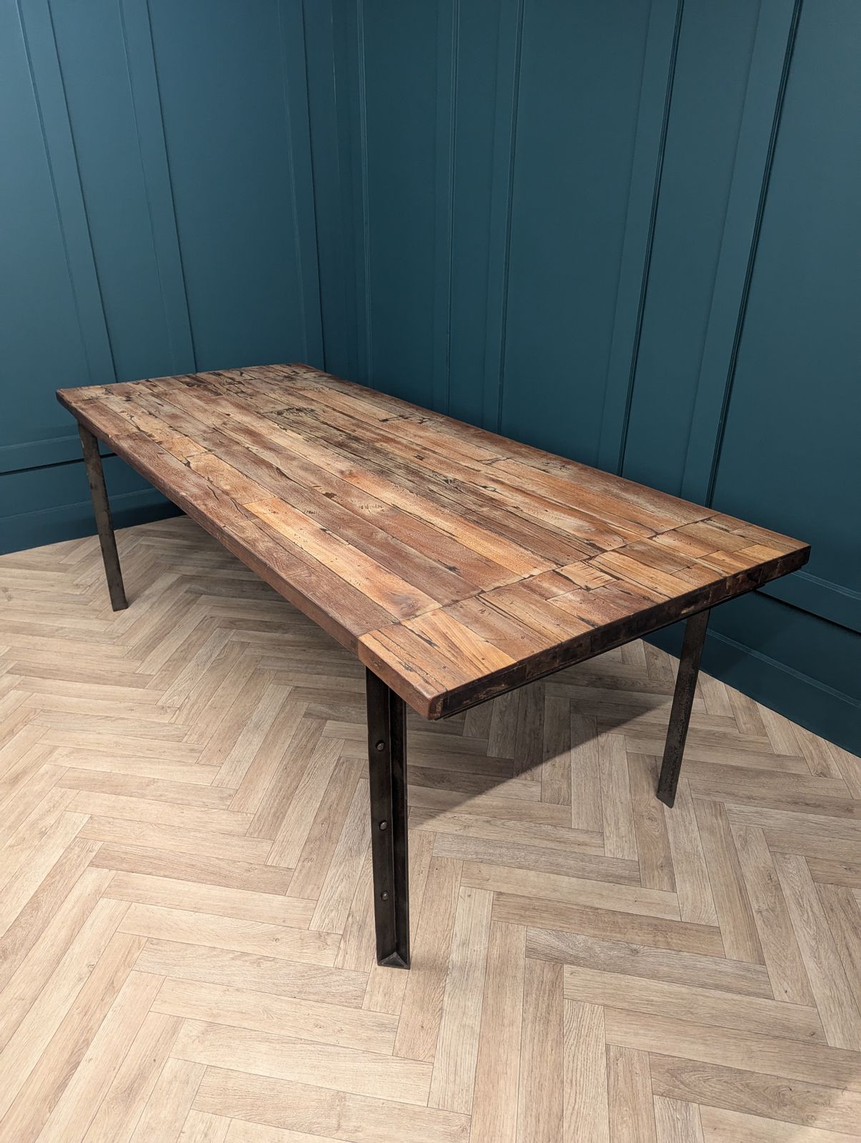 Industrial 'West Elm' Dining Table Made Of Solid Saal Wood photo vinterior