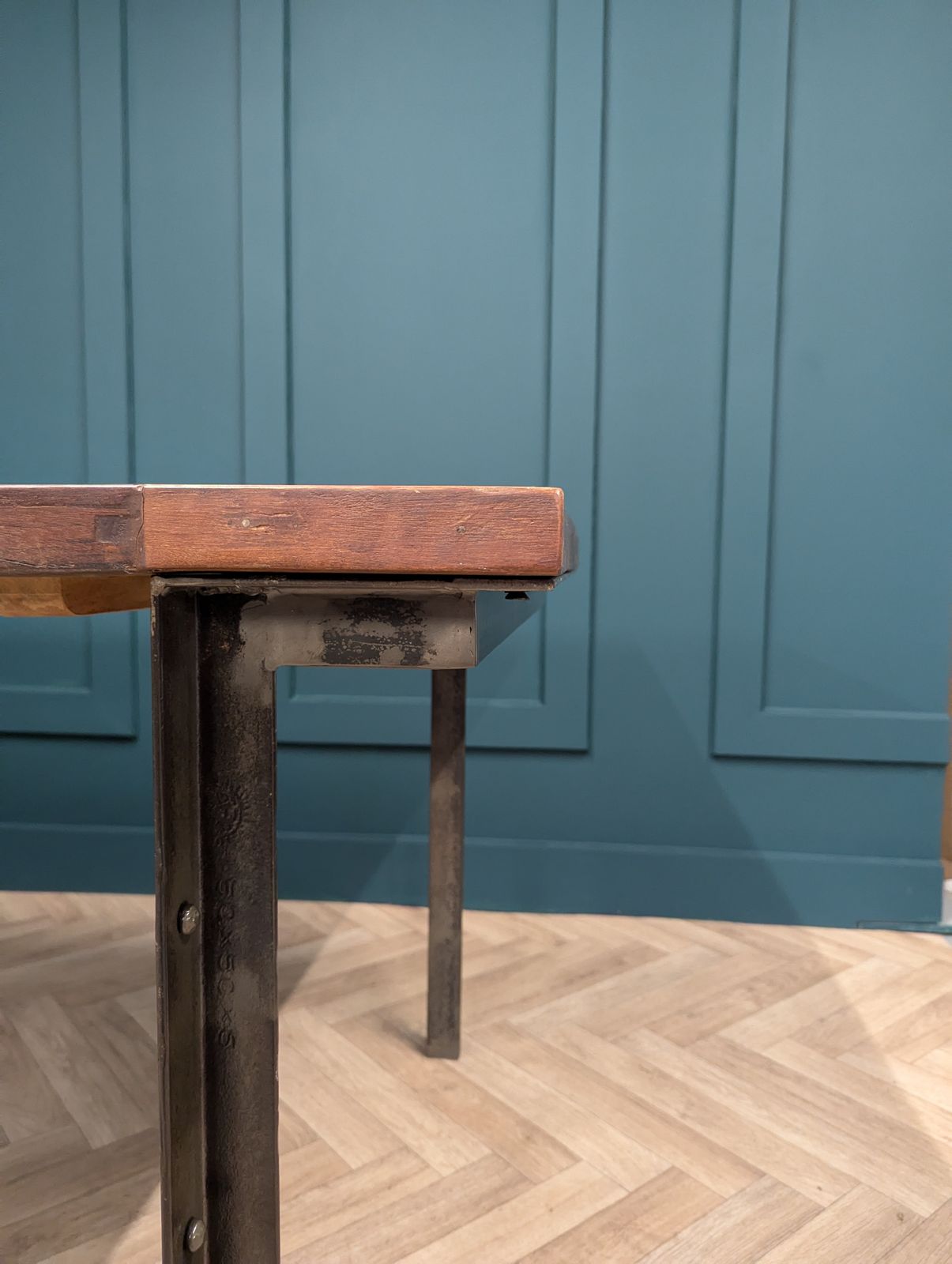Industrial 'West Elm' Dining Table Made Of Solid Saal Wood photo vintage