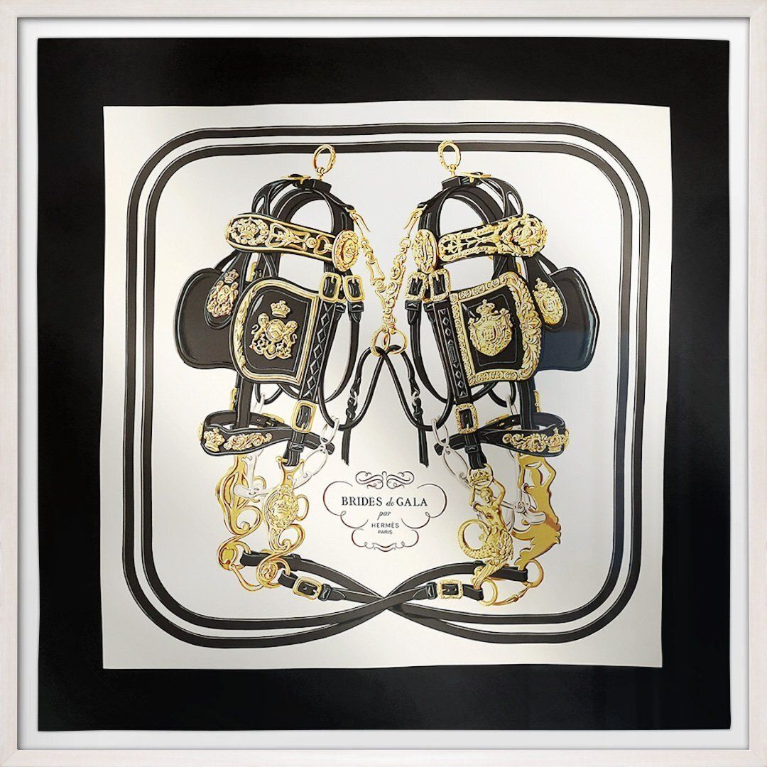 Hermes X Hugo Grygkar, Brides De Gala Forever, White & Black, 90cm, Framed Silk Scarf