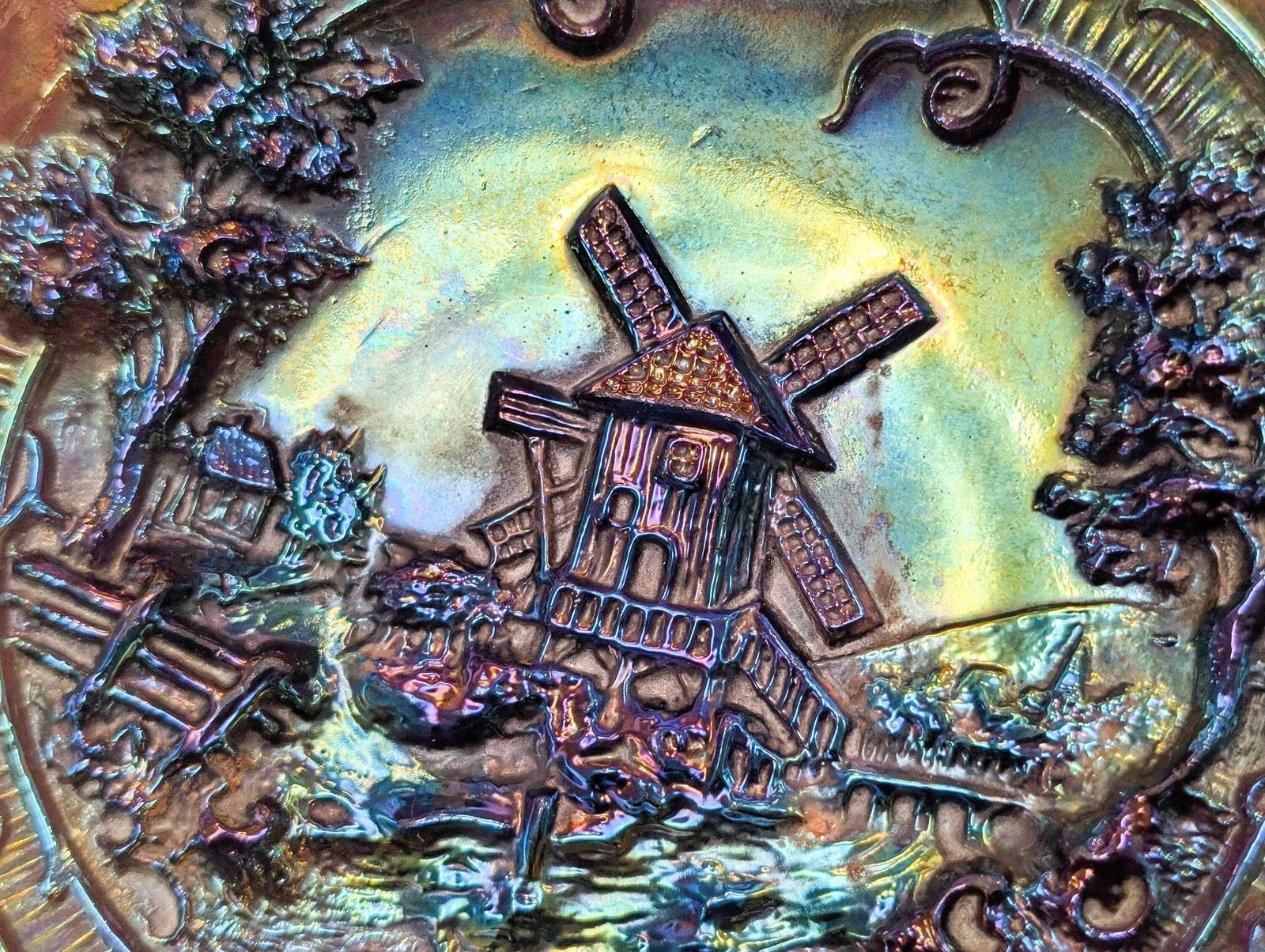 Antique Rare Colour Imperial Windmill Amethyst Carnival Glass Bowl   Design Circa 1915 photo vintage