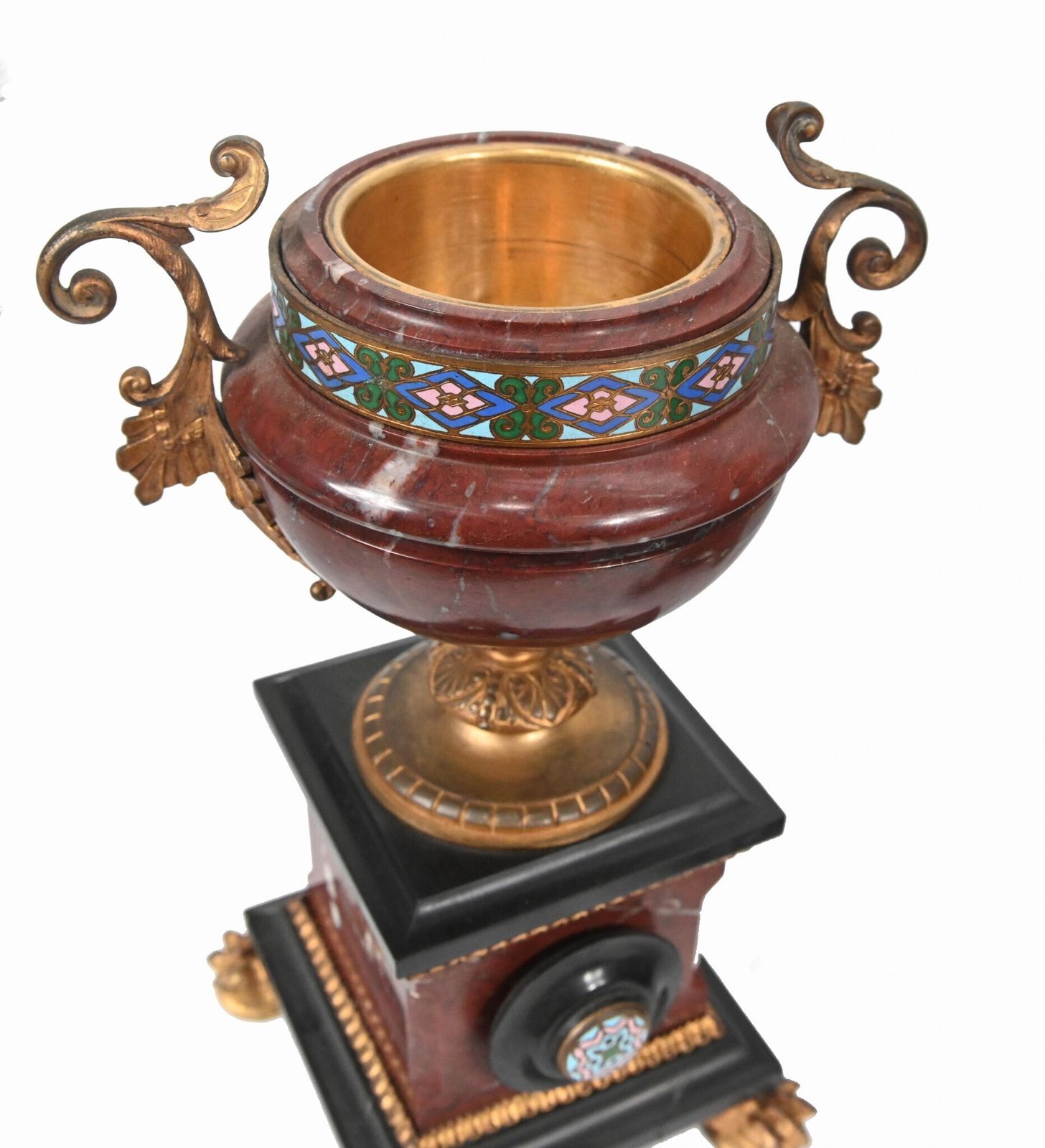 photo furniture French Cloisonne Marble Clock Set Garniture Marble Aesthetic Movement
