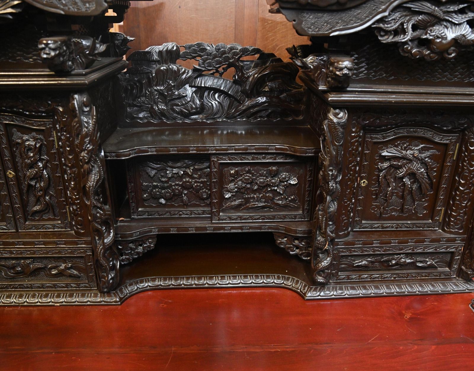 Japanese Carved Desk And Chair Set Hardwood Meije photo 4550.0