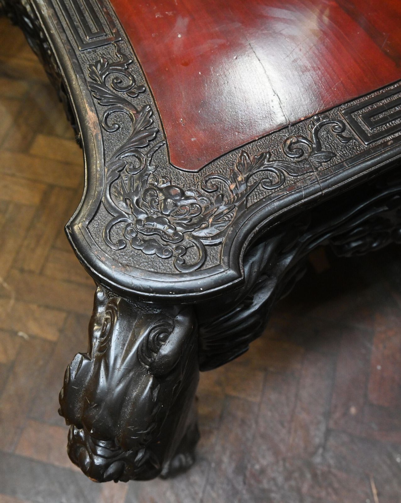 Japanese Carved Desk And Chair Set Hardwood Meije photo vintage