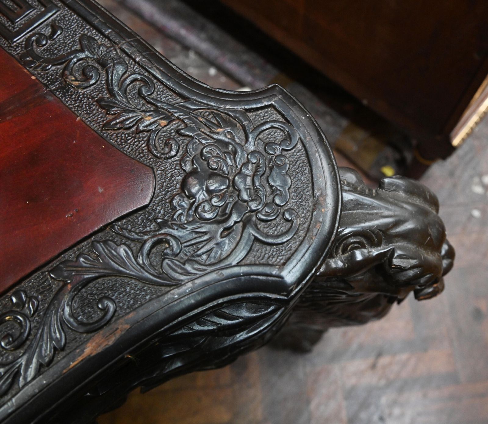 photo vintage Japanese Carved Desk And Chair Set Hardwood Meije