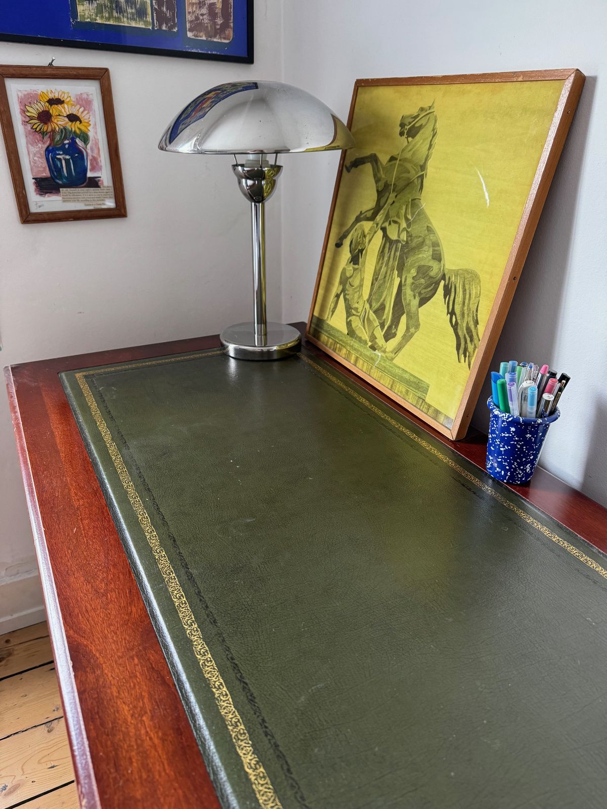 Vintage Green Leather Top Mahogany Desk – Classic & Elegant