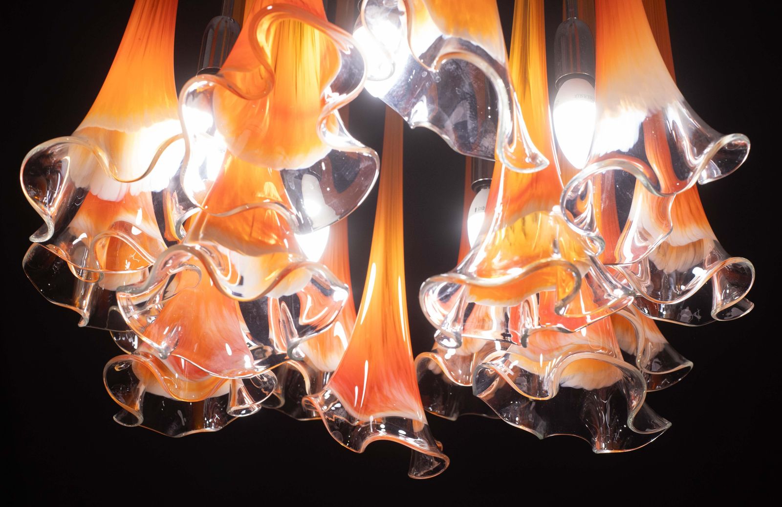 Great Design Murano Glass Orange Chandelier “Calle” By Venini, 1970 photo vinterior