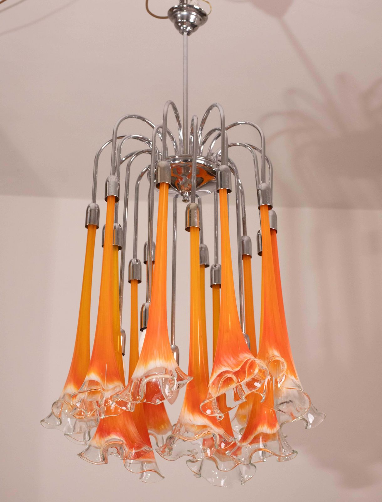 Great Design Murano Glass Orange Chandelier “Calle” By Venini, 1970 photo vintage