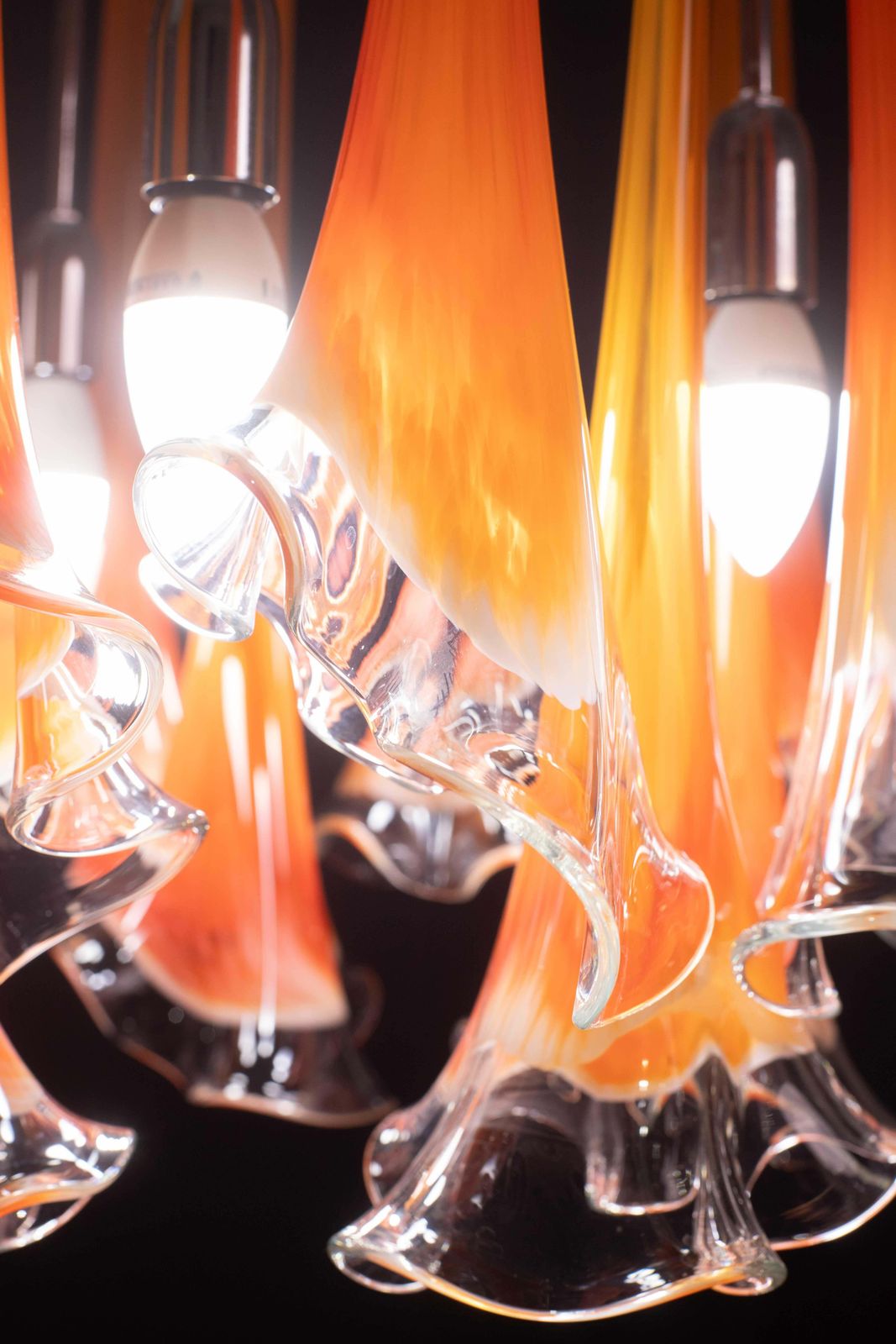 photo furniture Great Design Murano Glass Orange Chandelier “Calle” By Venini, 1970