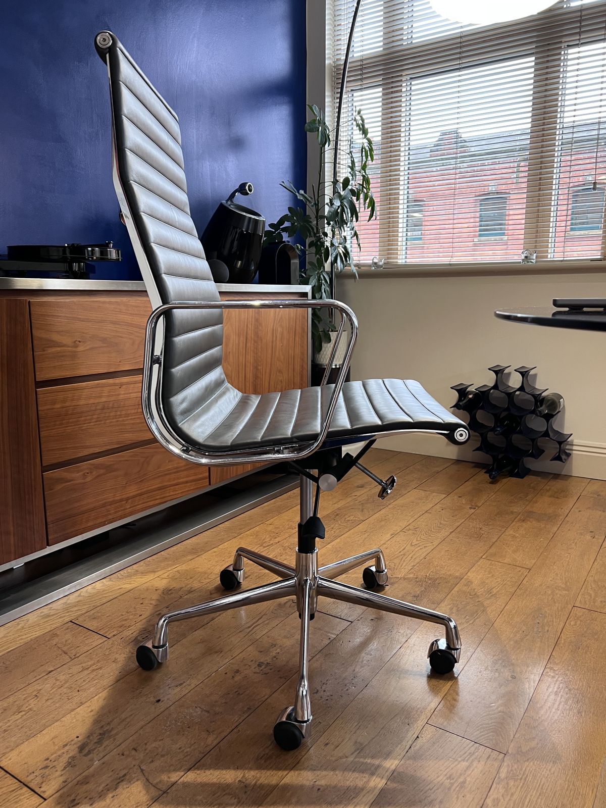 Vintage Eames Icf Ea119 Grey Leather Swivel Chrome Office Chair (2 Available) photo furniture