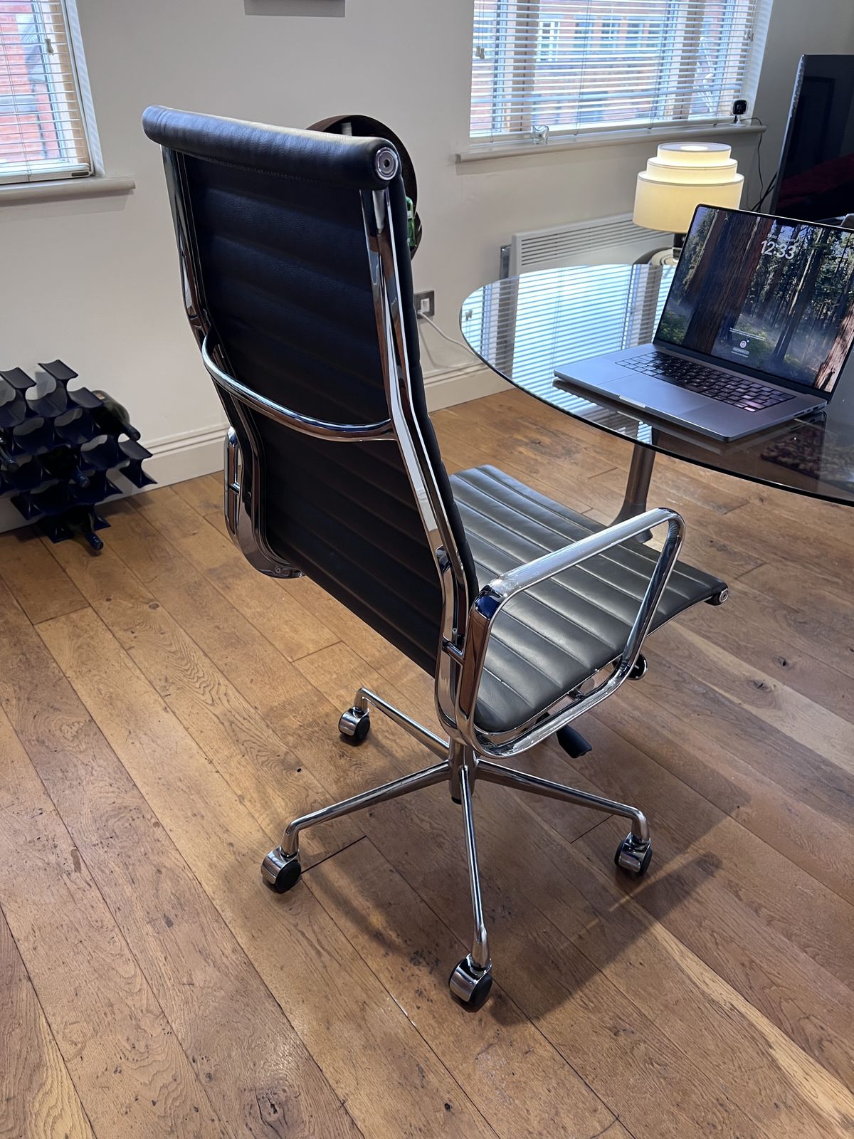 Vintage Eames Icf Ea119 Grey Leather Swivel Chrome Office Chair (2 Available) photo Furniture