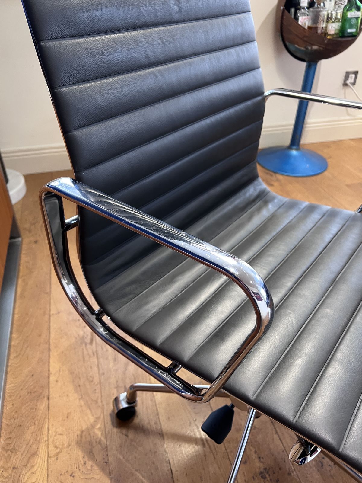 Vintage Eames Icf Ea119 Grey Leather Swivel Chrome Office Chair (2 Available) photo vinterior