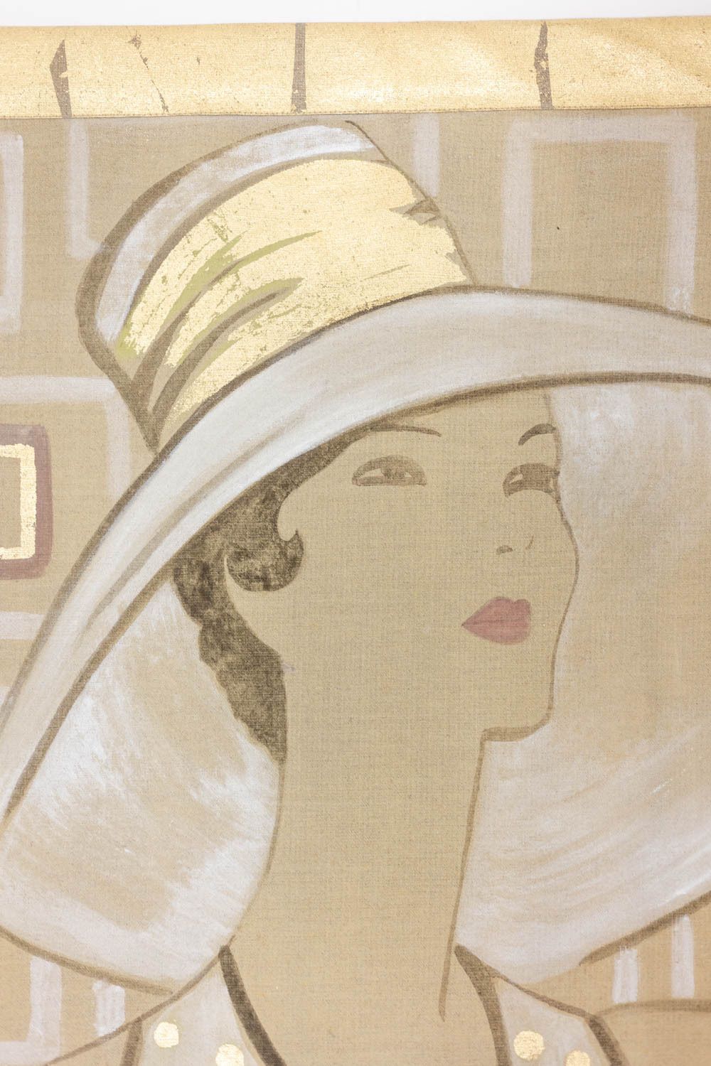 Painted Canvas Representing An Elegant Woman From The 1950s. Contemporary. photo furniture