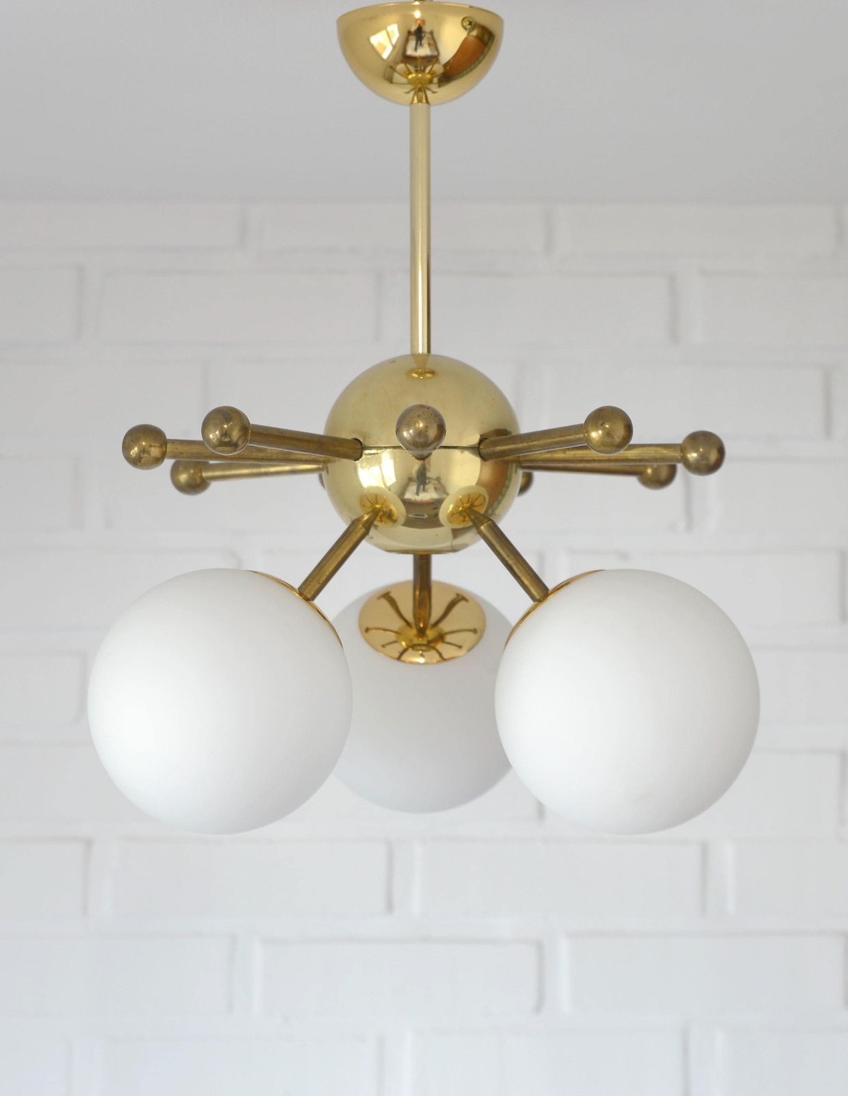 Vintage Pendant Lamp / Sputnik Chandelier / Hanging Lamp / Semi Flesh Mount / Space Age Accent Lamp / Mid Century / Gold Ceiling Light photo for sale