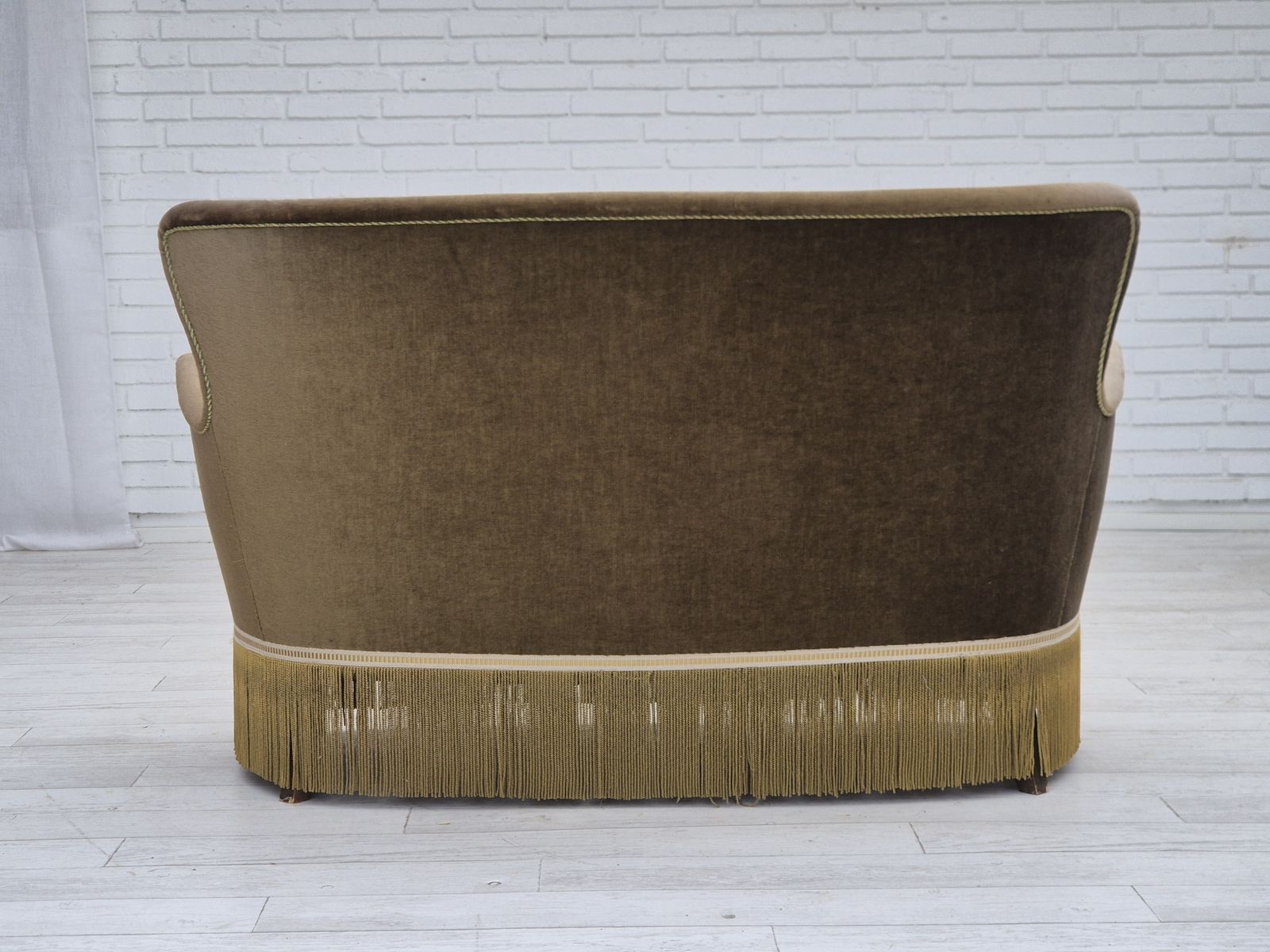 1960s, Danish 2 Seater Sofa, Green Furniture Velour, Original Condition. photo vinterior