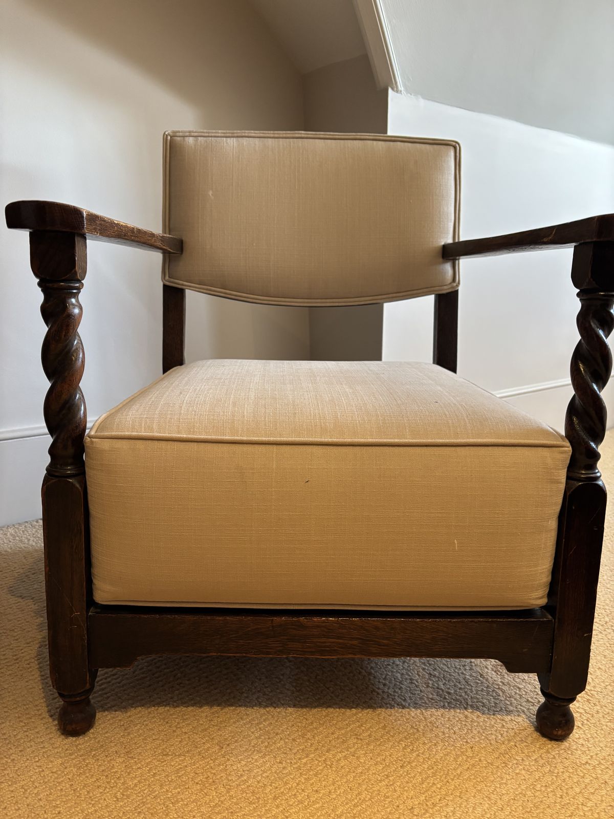 Solid Oak Upholstered Bedroom Chair photo for sale