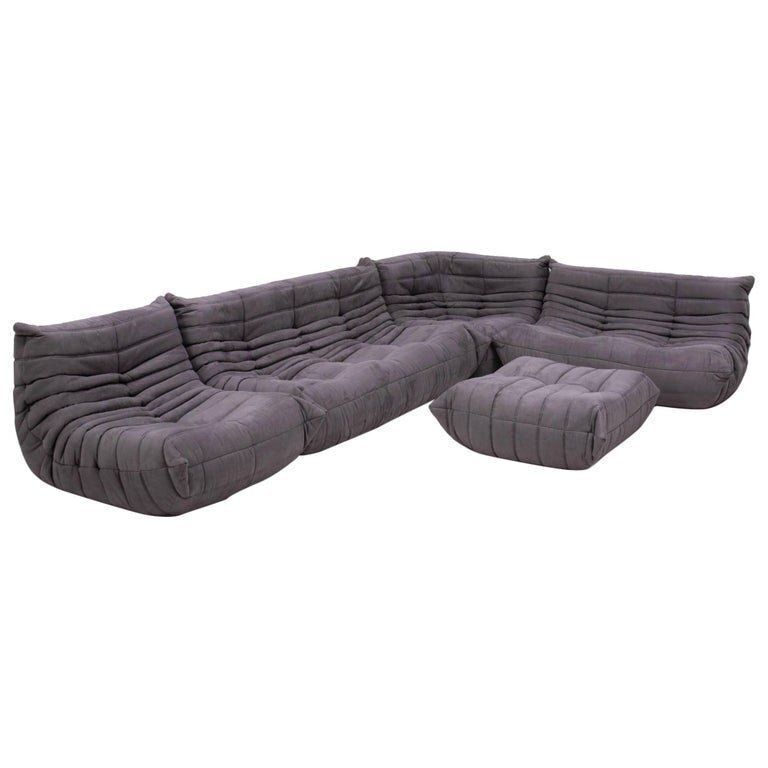 Ligne Roset By Michel Ducaroy Togo Grey Modular Sofa And Footstool, Set Of Five