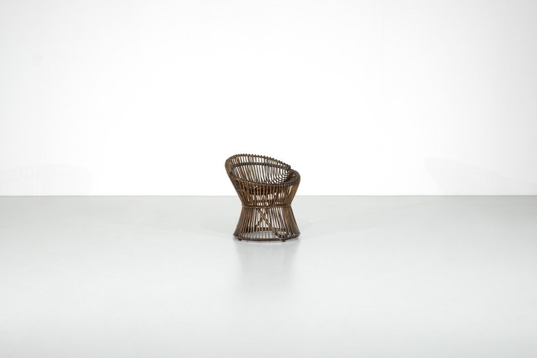 Stool In Rattan Style Franco Albini Italy, 1960s. photo for sale