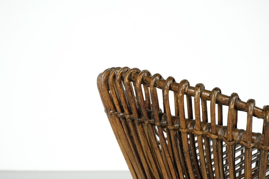 Stool In Rattan Style Franco Albini Italy, 1960s. photo vintage