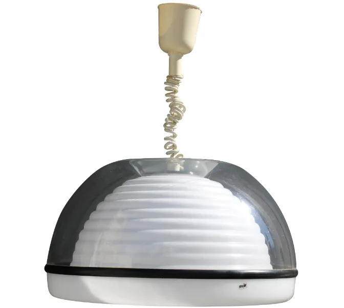 Chandelier With Transparent Cap And Wavy White Italy 1970 Sottsass Style photo buy