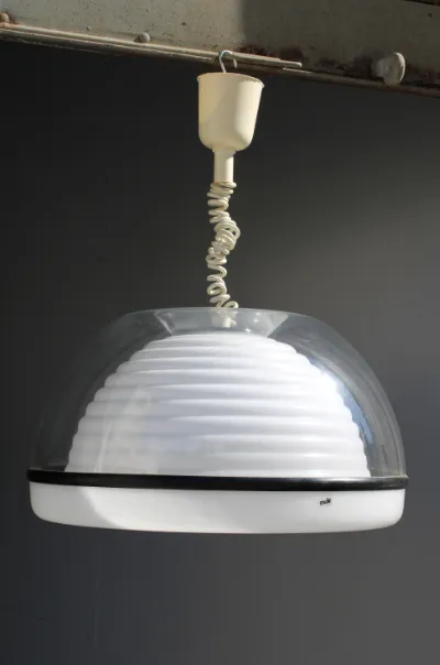 1823.0 Chandelier With Transparent Cap And Wavy White Italy 1970 Sottsass Style photo