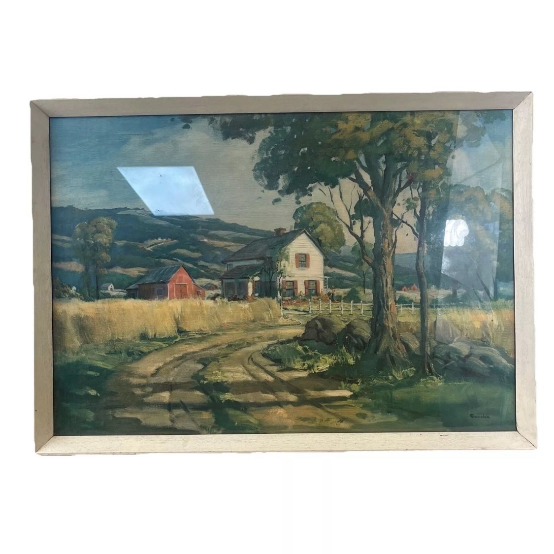 Peaceful Valley Philip Shumaker Litho Print 1950s Glass Fronted Frame 70x50cm