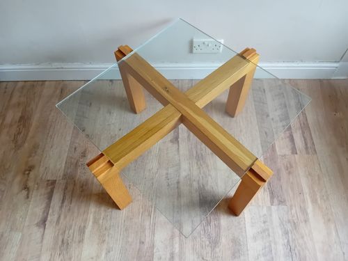 Contemporary French Tempered Glass And Solid Oak Drinks /Coffee Table Of Quality photo buy