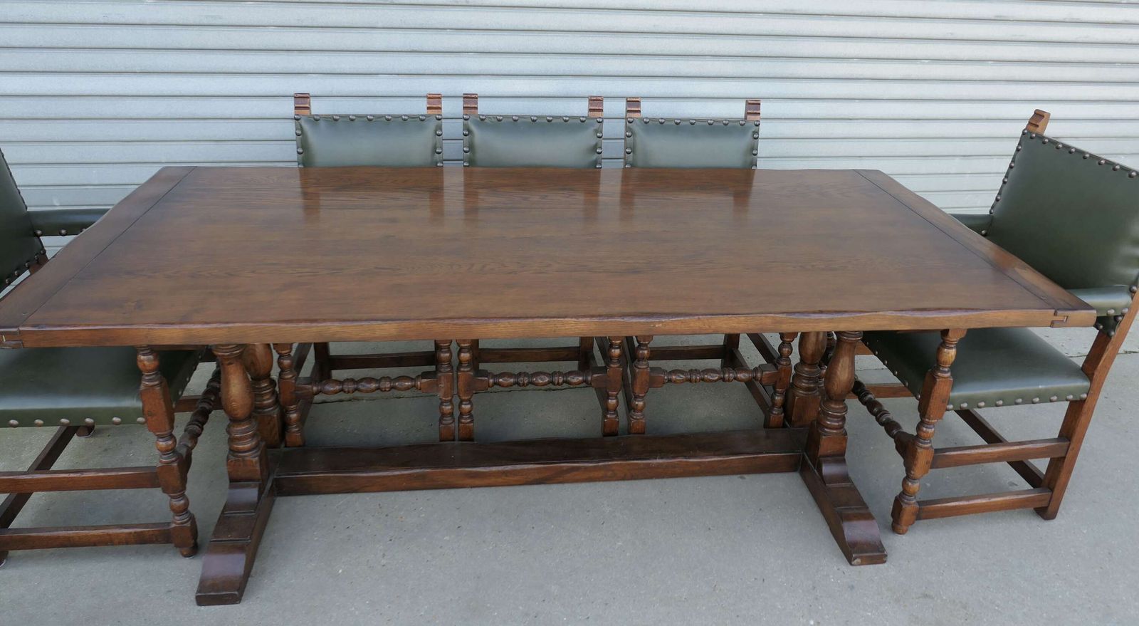 Mid Century Country Oak Refectory Table With Oak And Leather Dining Chairs photo buy