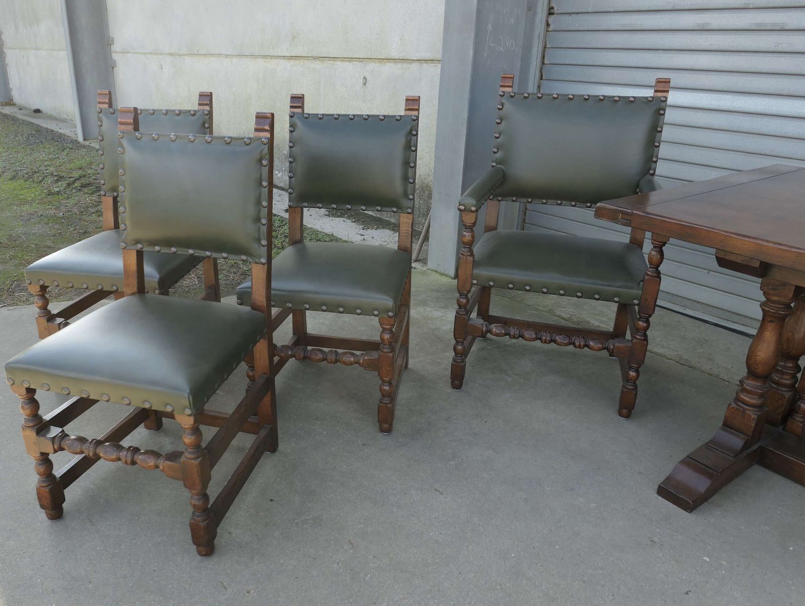 Furniture Mid Century Country Oak Refectory Table With Oak And Leather Dining Chairs photo