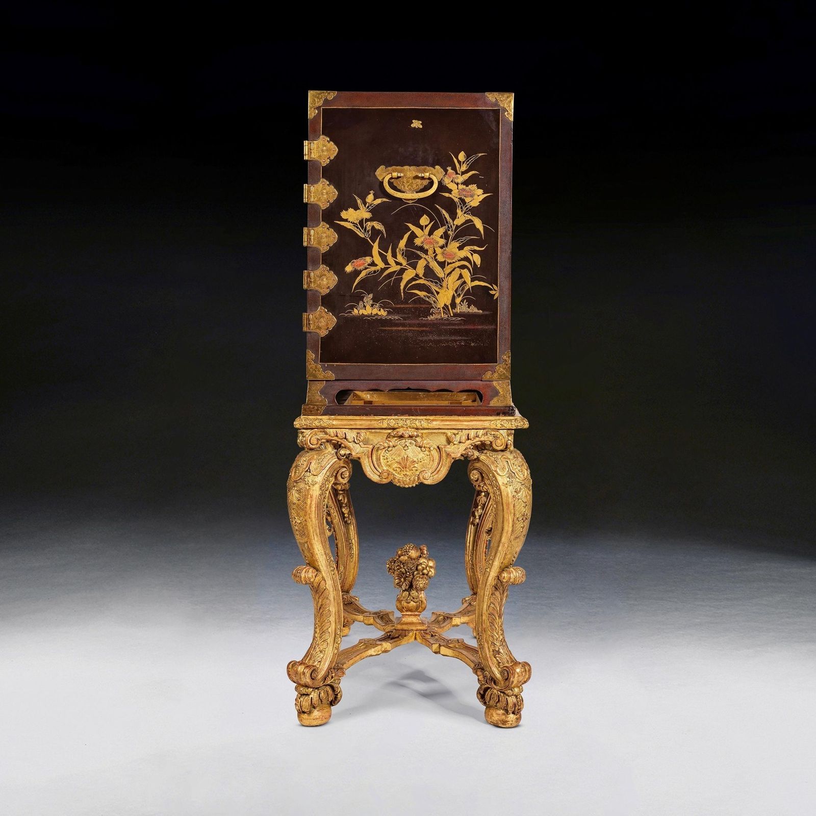 17th Century Japanese Lacquer Cabinet On French Giltwood Regence Stand photo for sale