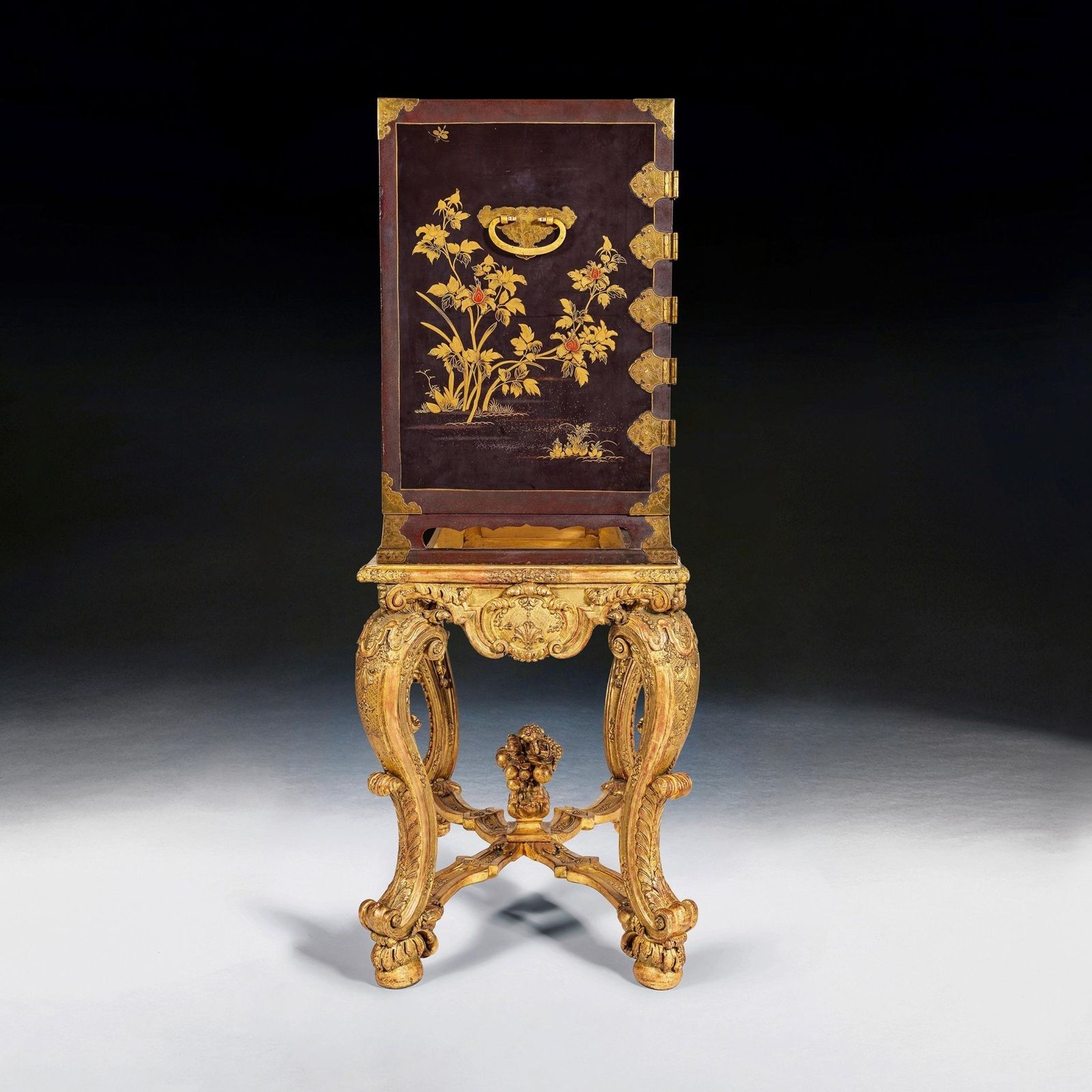 17th Century Japanese Lacquer Cabinet On French Giltwood Regence Stand photo Furniture