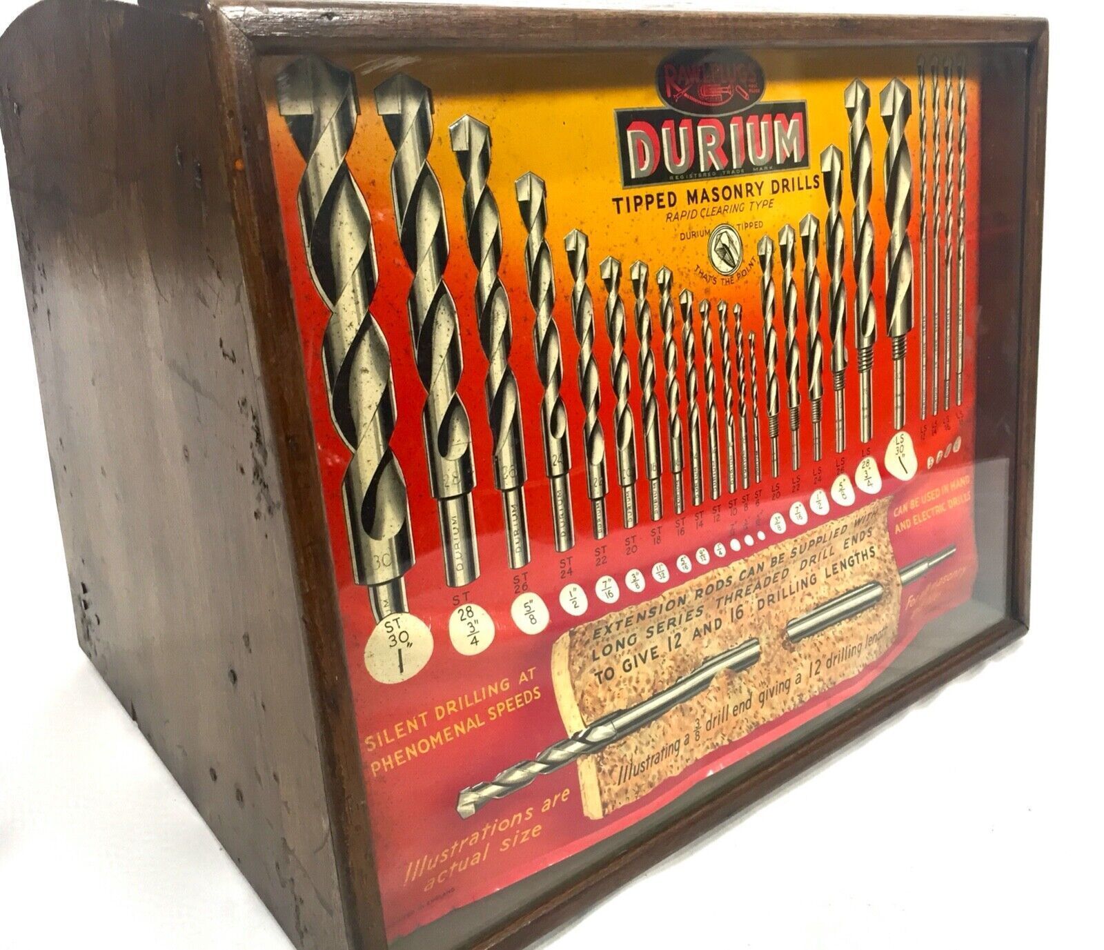 Antique Advertising 1950s Rawlplug Drill Bit Shop Display Sales Cabinet Drawers photo buy