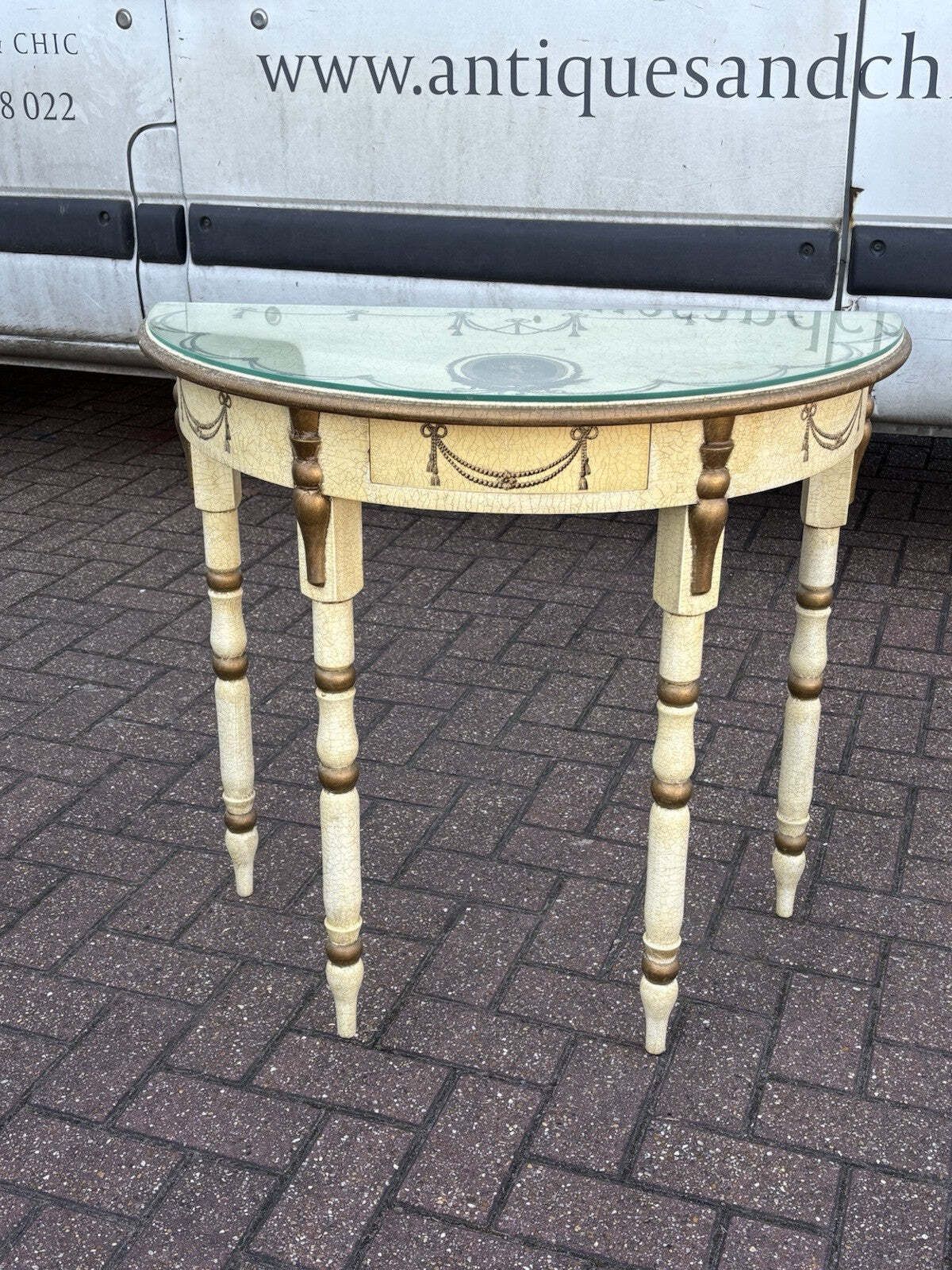 Console Table, Hall Table. With Drawer. Demi Lune, Half Round photo furniture