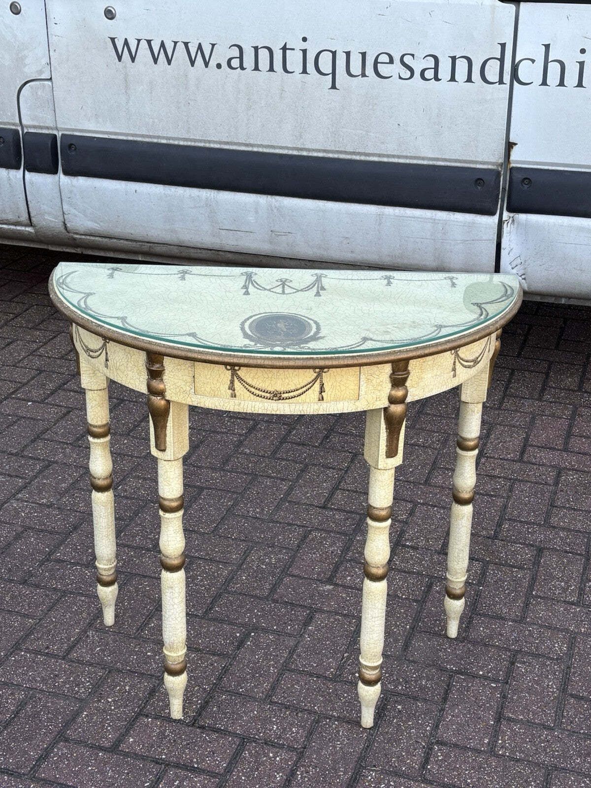 Console Table, Hall Table. With Drawer. Demi Lune, Half Round photo vintage