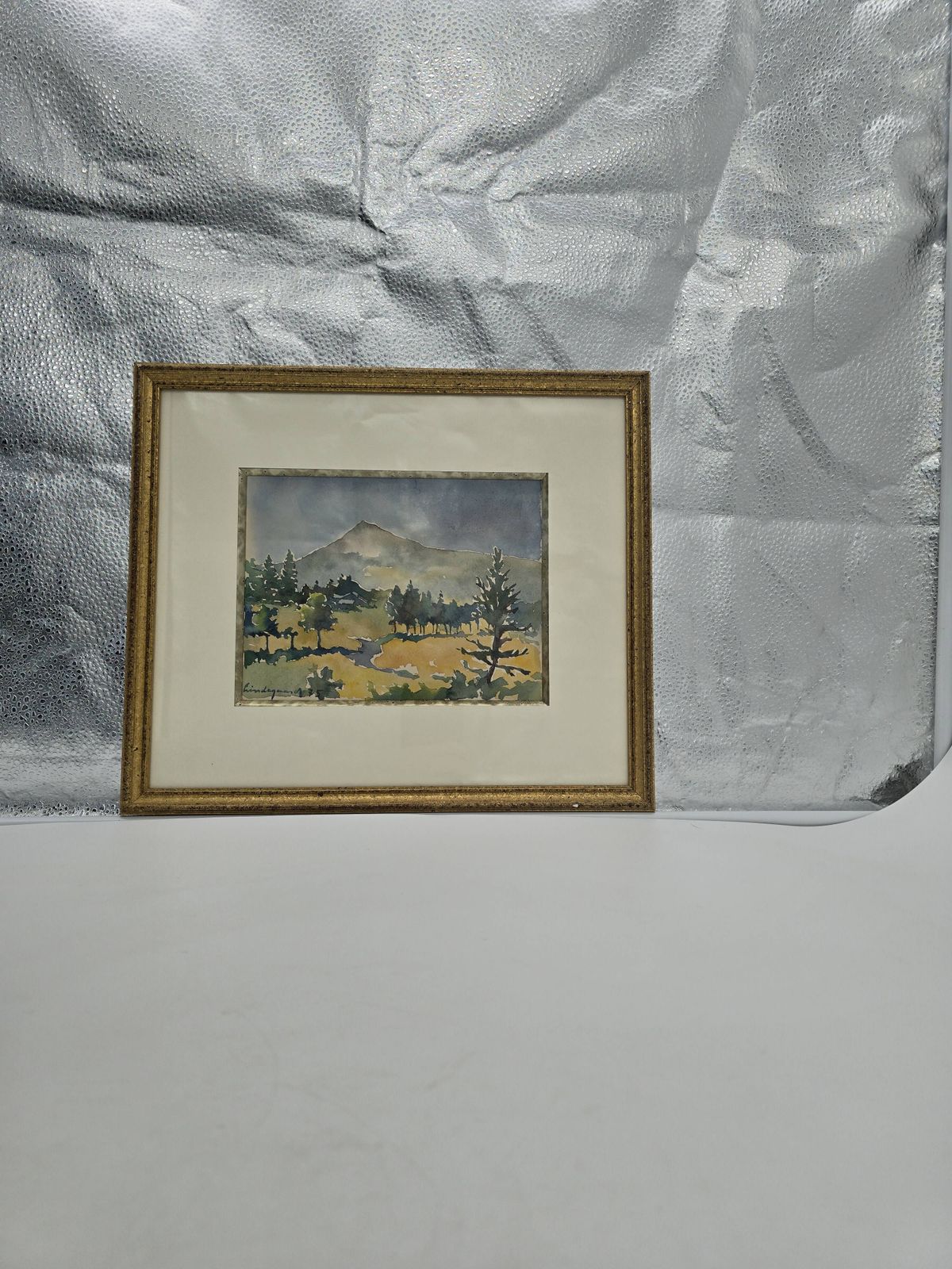 Framed Watercolor By Henri Lindegaard 1975   Forest And Mountain Landscape photo 249.0
