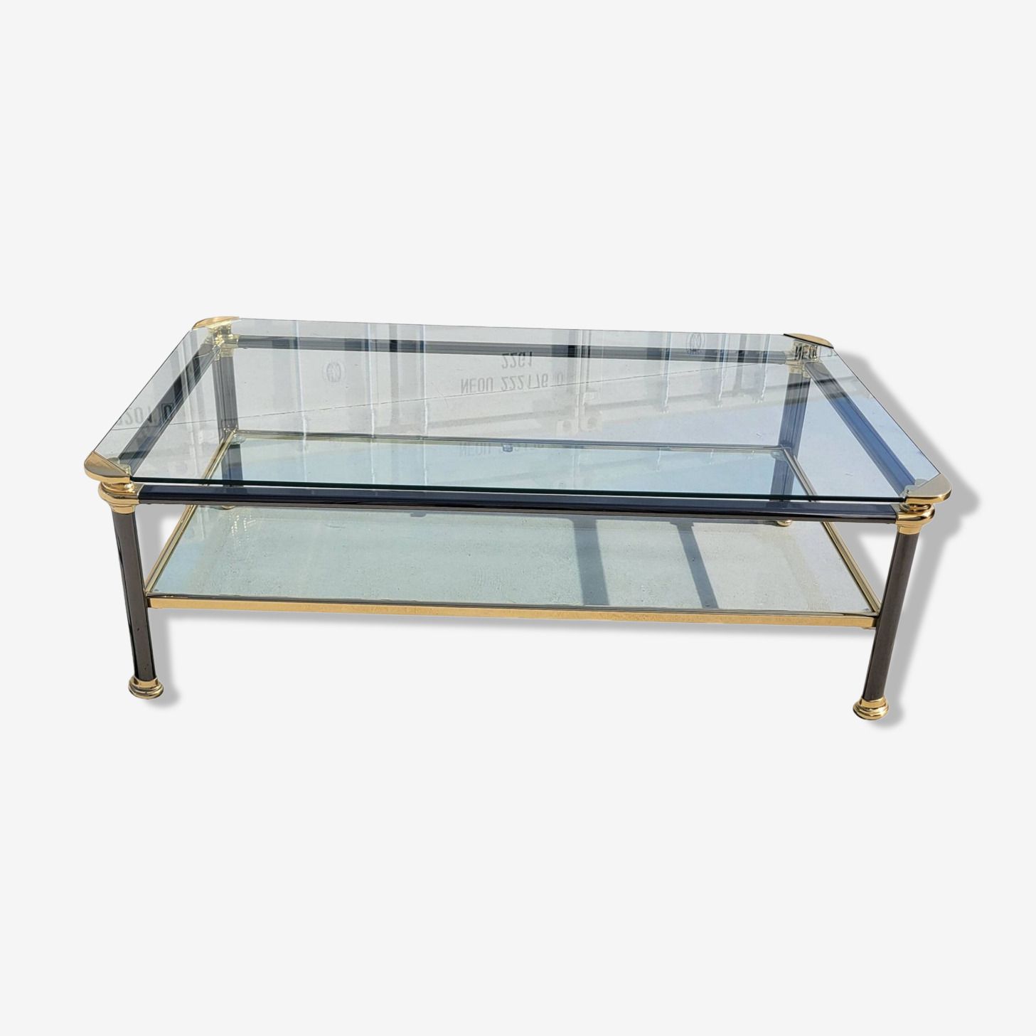 Vintage Glass And Brass Coffee Table From The 70s   80s Italian Design