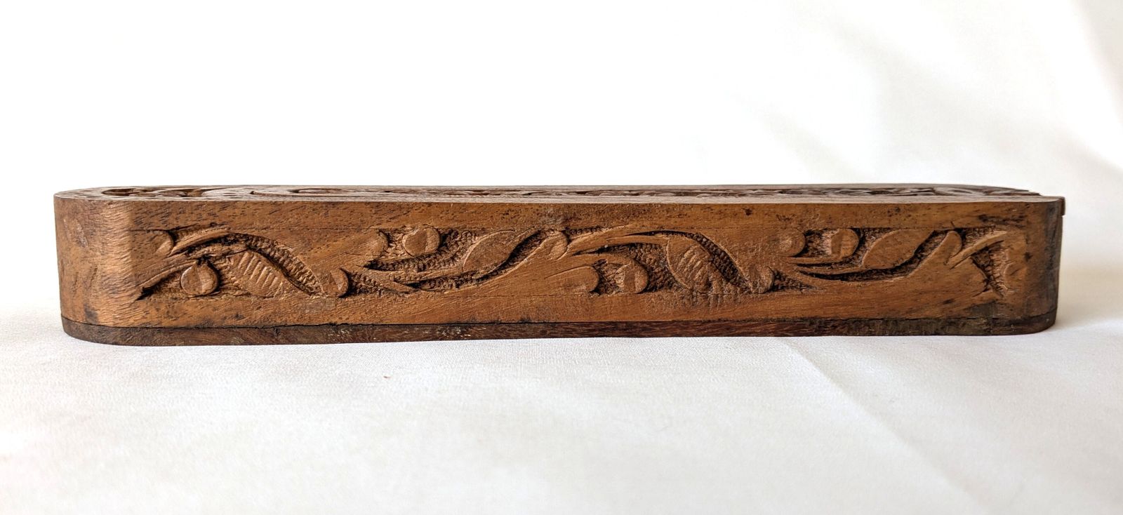 Vintage Anglo Indian Carved Wood Qalamdan Pen Case photo for sale