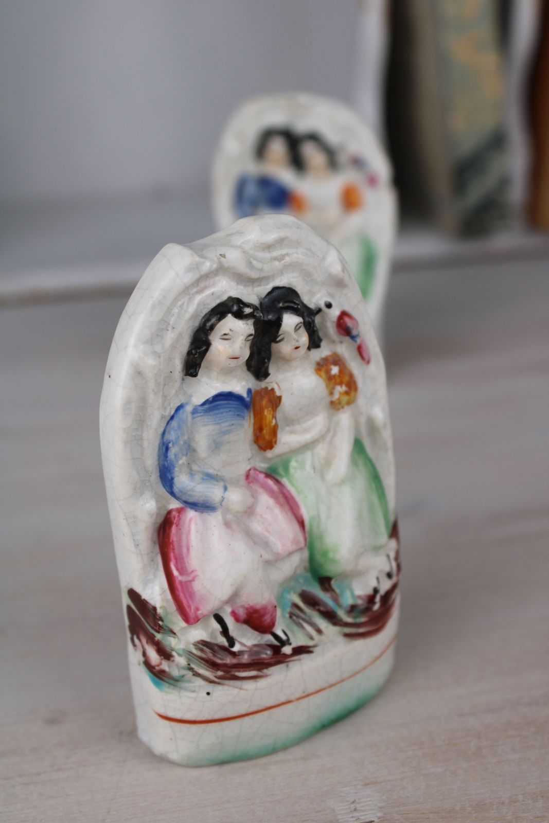 Pair Of Small Staffordshire Flatback Figurines photo for sale