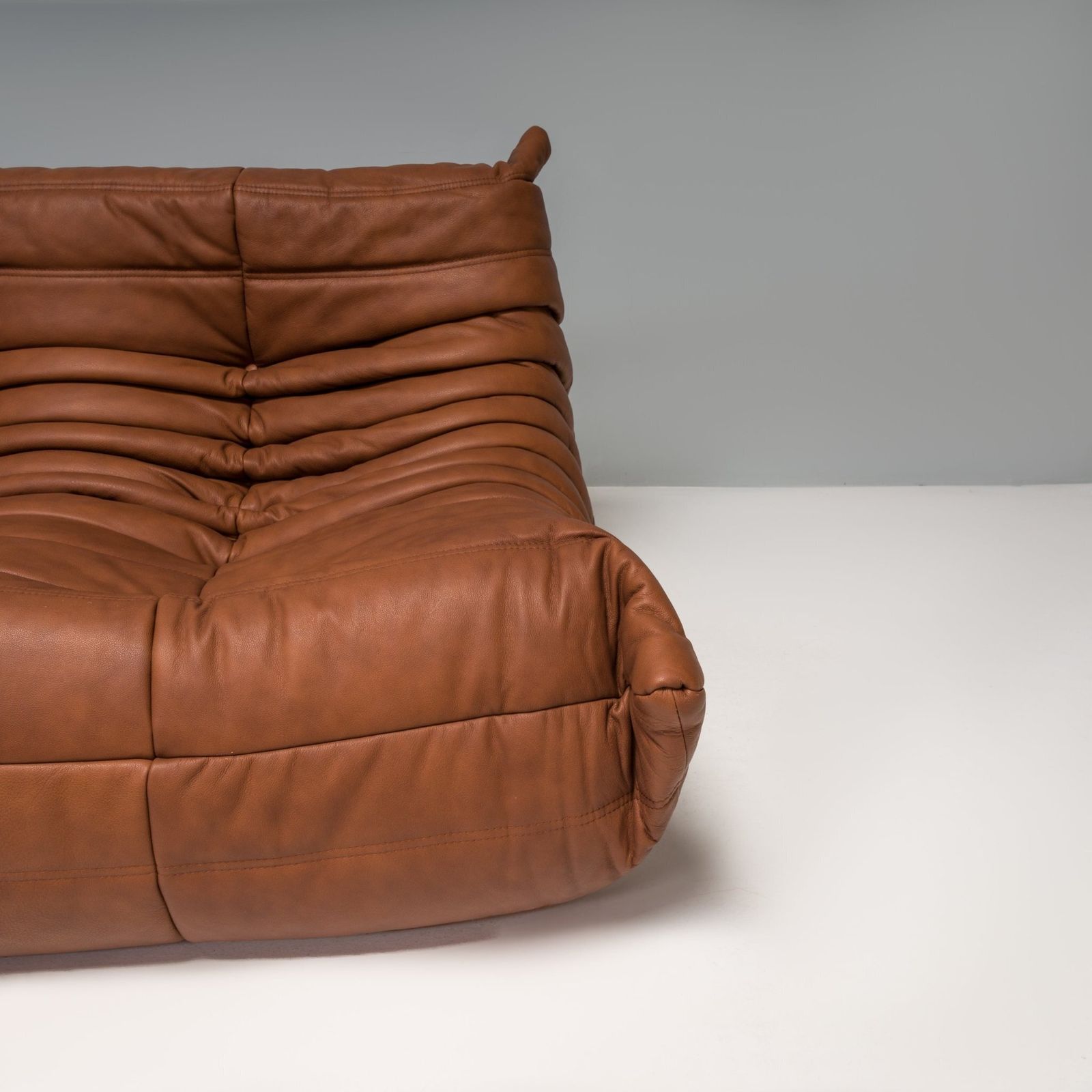 Ligne Roset By Michel Ducaroy Togo Brown Leather Modular Sofa And Footstool, Set Of Five photo 12480.0