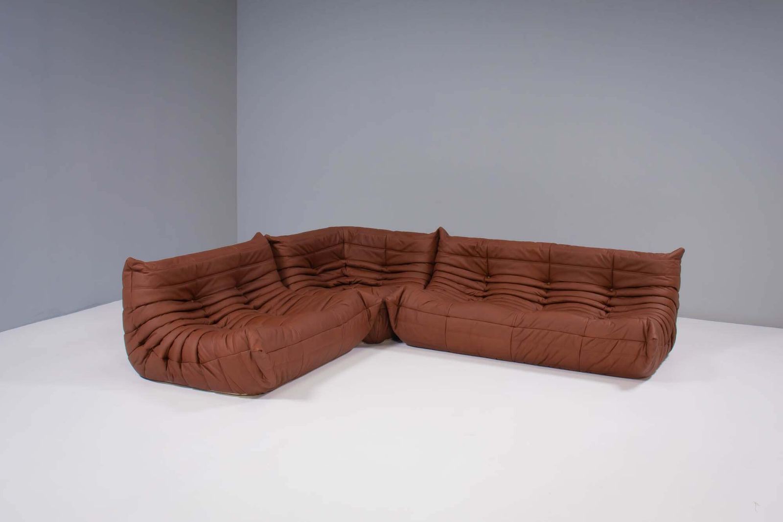 Ligne Roset By Michel Ducaroy Togo Brown Leather Modular Sofa, Set Of Three photo furniture