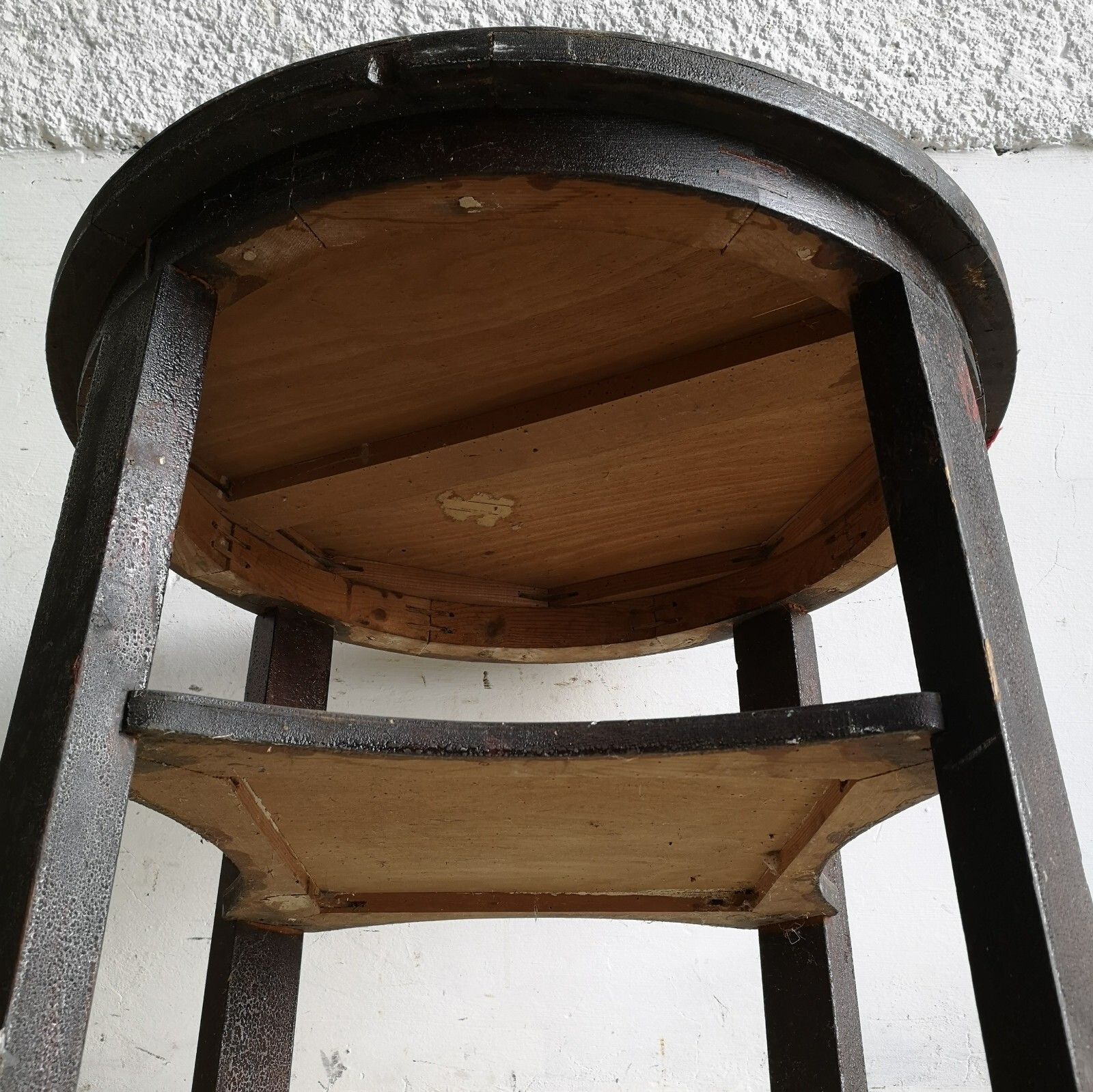 Furniture Set Of 2 Old Primitive Wooden Circular Tables Shabby Scratch Built, Atmospheric photo
