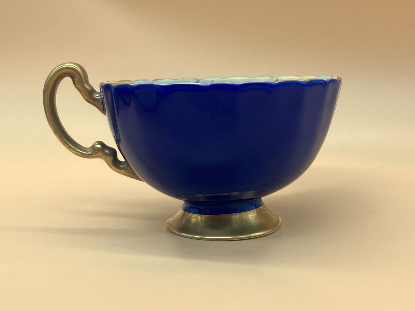 Aynsley China Cabbage Rose Cobalt Blue And Gold Footed And Fluted Cabinet Tea Cup & Saucer Duo. photo 450.0