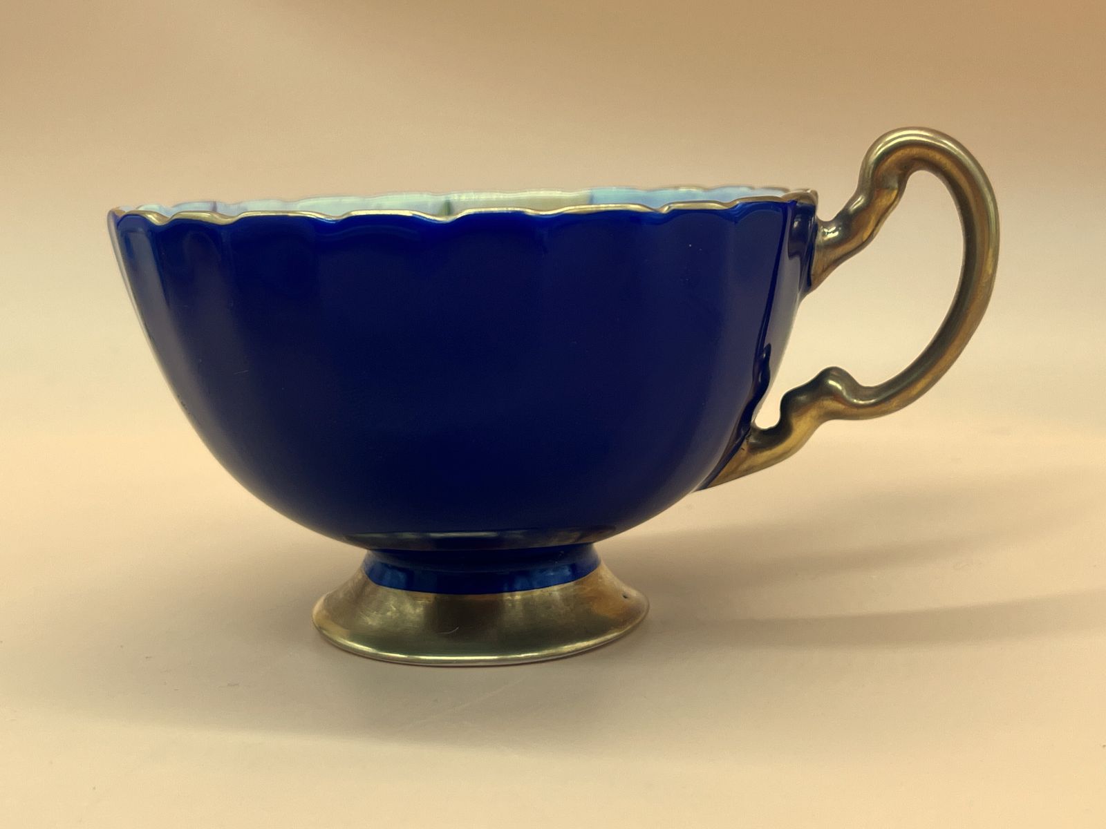 Aynsley China Cabbage Rose Cobalt Blue And Gold Footed And Fluted Cabinet Tea Cup & Saucer Duo. photo buy