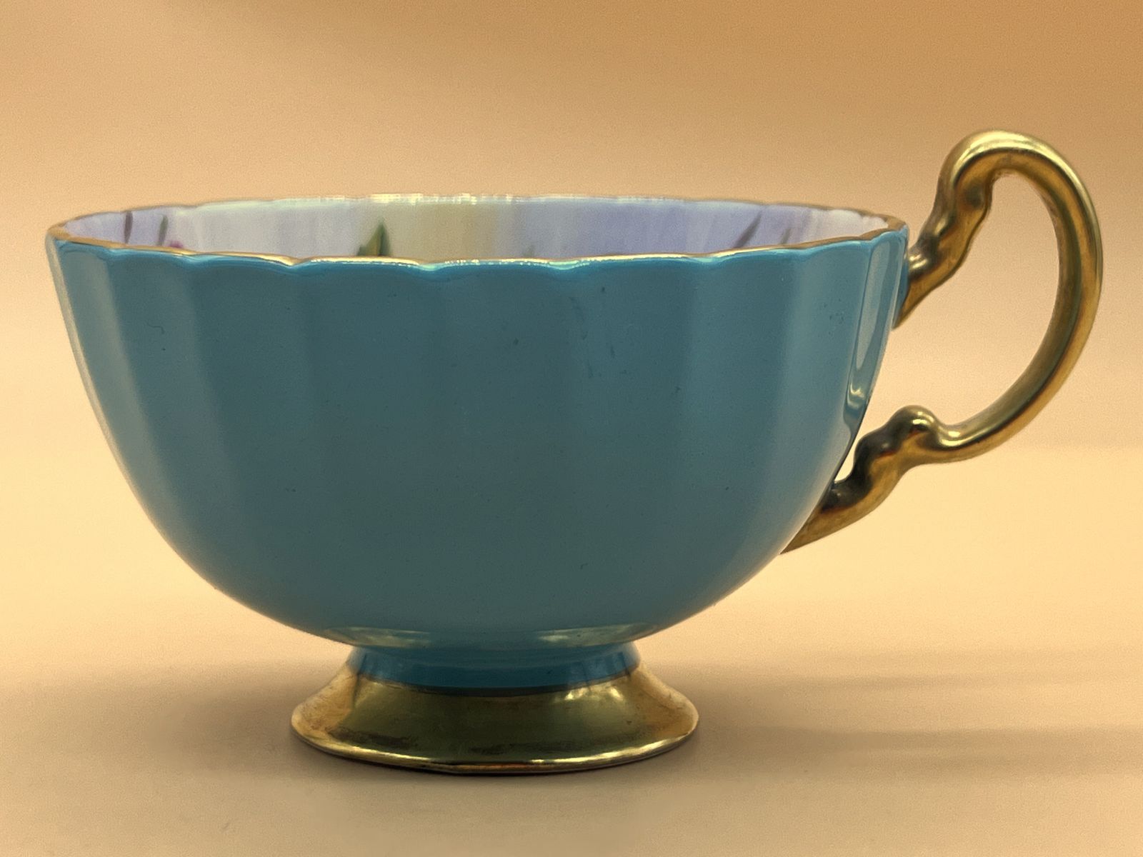 Aynsley China Cabbage Rose Oban Shape Turquoise And Gold Footed And Fluted Cabinet Tea Cup & Saucer Duo. 1031. photo furniture